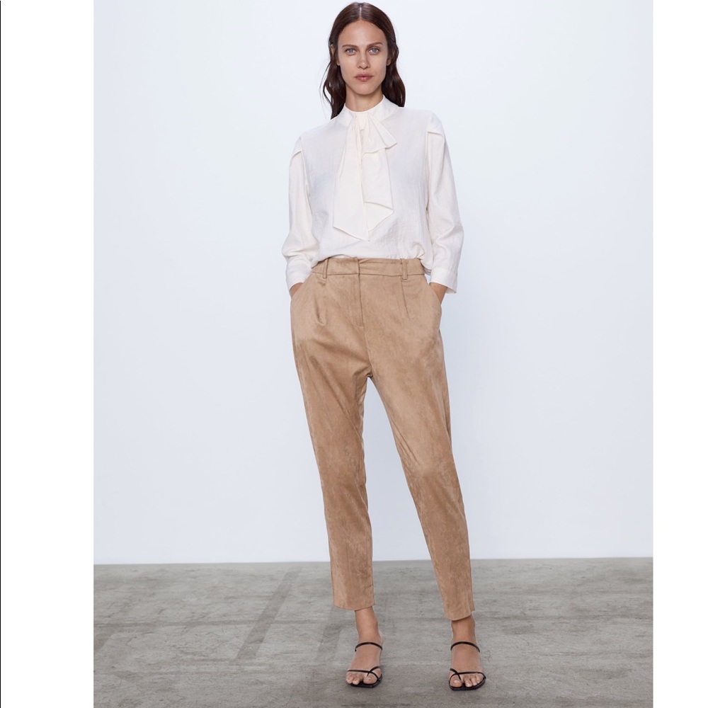 ZARA Suede Effect Ankle Pants Trousers